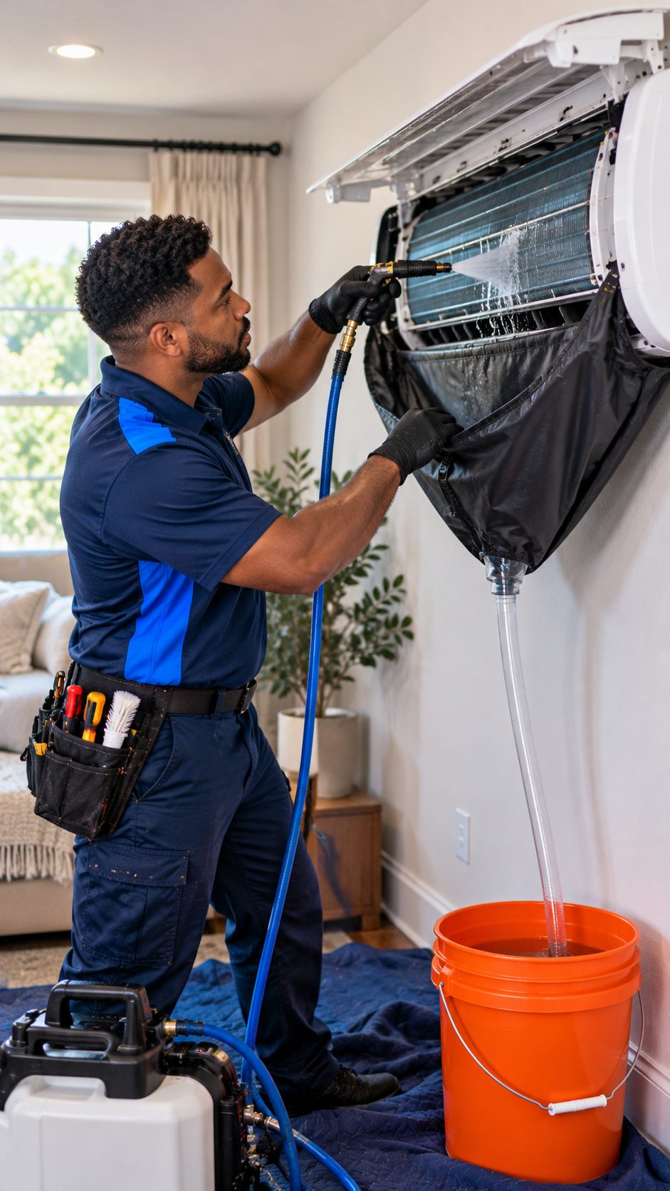 Mini Split Repair NJ technician deep cleaning a ductless mini split coil in New Jersey