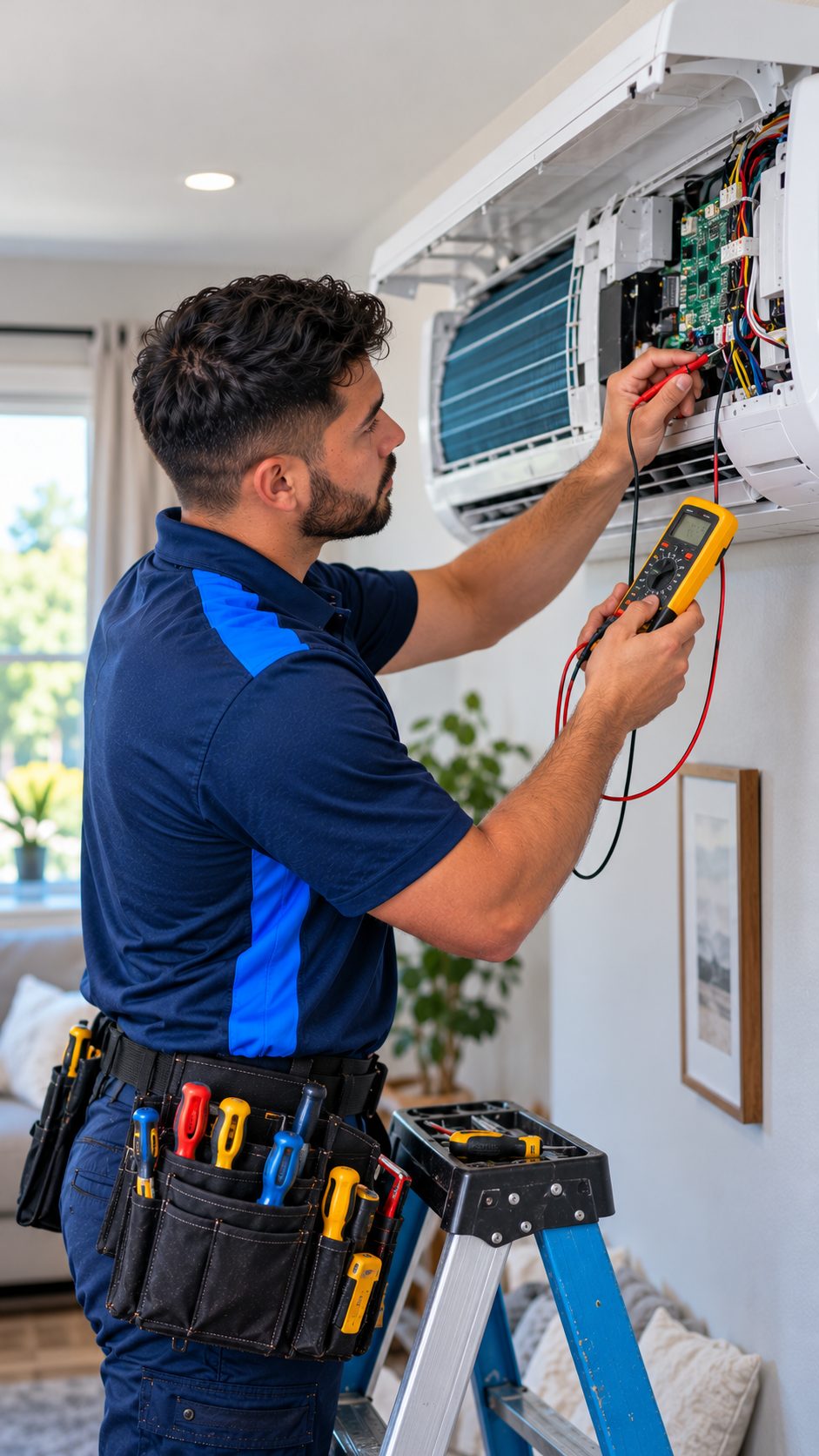 Mini Split Repair NJ technician testing the control board and electrical components of a ductless mini split in New Jersey Mini Split Repair NJ technician testing the control board and electrical components of a ductless mini split in New Jersey