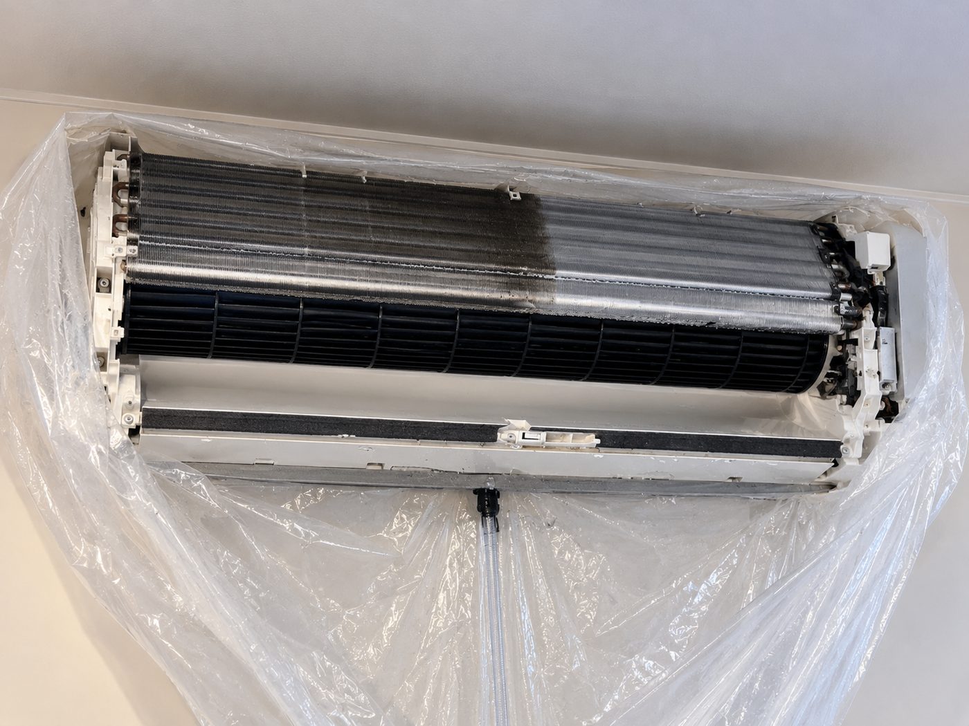 Newly installed ductless mini split indoor unit being serviced by Mini Split Repair NJ in New Jersey